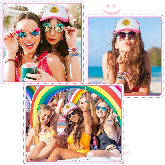 New 11 Preppy Jewelry Heishi Surfer Bracelets Smile Hat Y2K Kidcore Earr… - Picture 7 of 8